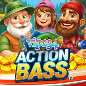 Interface do jogo de caça-níqueis Action Bass com temática de pesca